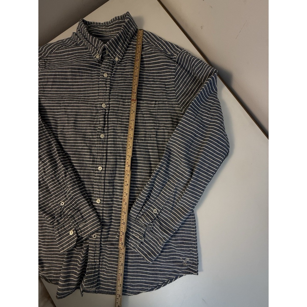 American Eagle Prep Fit Shirt Men's Large Blue White Striped Button Down Cotton - Picture 9 of 10